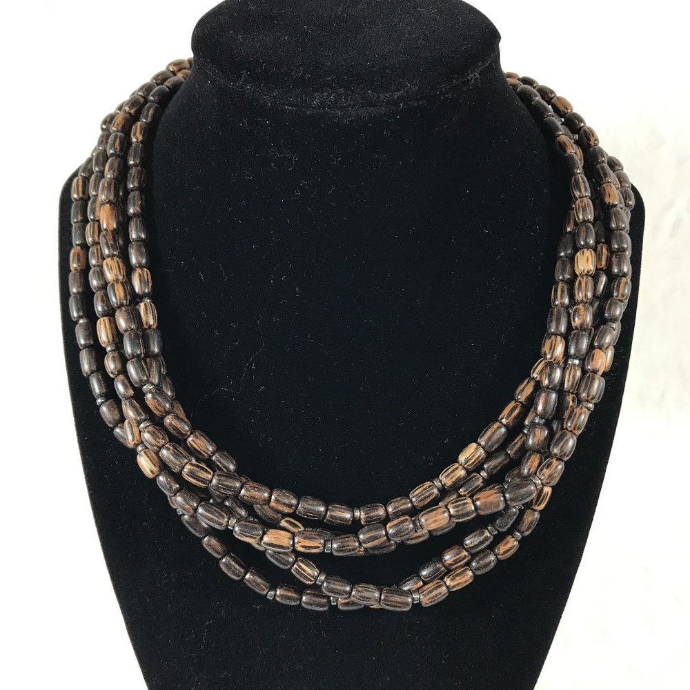 Vintage Coconut Multi strand Wood Bead Necklace